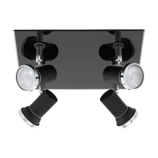 Eglo 33678 İç Mekan " Tamara 1 " Siyah, Krom Renk Dökme Çelik Sıva Üstü Spot Lambası Ip44 Gu10-Led Max: 4X3W En: 24 Cm