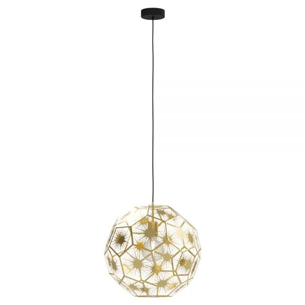 Eglo 39755 İç Mekan " Skoura " Siyah, Pirinç Renk Dökme Çelik Tekli Sarkıt Lamba Ip20 E27 Max: 1X60W  Çap: 41 Cm