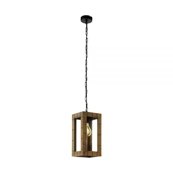 Eglo 43015 İç Mekan " Takhıra " Siyah, Kahverengi Renk Çelik, Ahşap Tekli Sarkıt Lamba Ip20 E27 Max: 1X60W En: 17 Cm