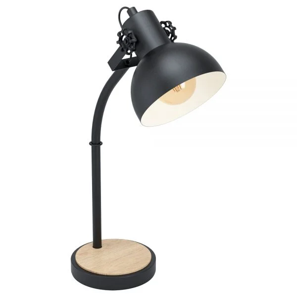 Eglo 43165 İç Mekan " Lubenham " Siyah, Kahverengi Renk Çelik, Ahşap Masa Lambası Ip20 E27 Max: 1X28W En: 35,5 Cm