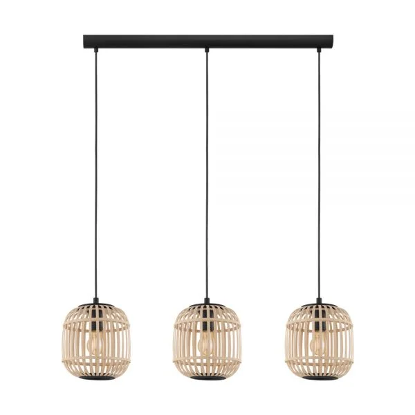 Eglo 43217 İç Mekan " Bordesley " Siyah Renk Dökme Çelik Sarkıt Lamba Ip20 E27 Max: 3X28W En: 91 Cm