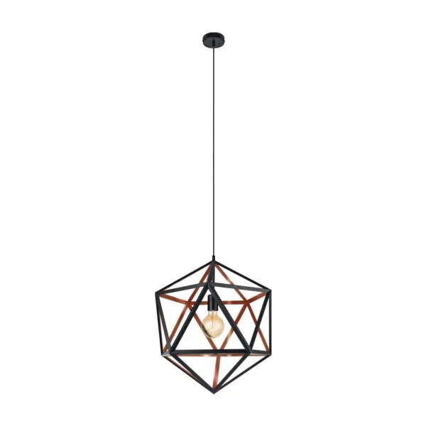 Eglo 43349 İç Mekan " Embleton 1 " Siyah, Bakır Renk Dökme Çelik Tekli Sarkıt Lamba Ip20 E27 Max: 1X60W  Çap: 46 Cm