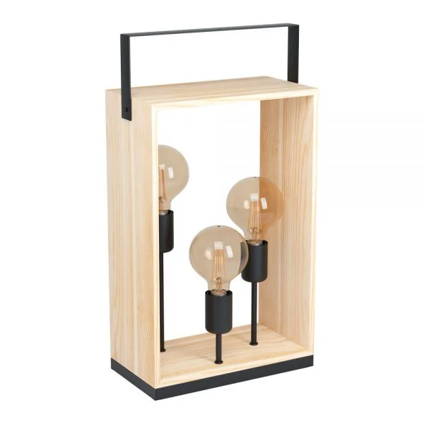 Eglo 43416 İç Mekan " Famborough " Siyah, Doğal Renk Çelik, Ahşap Masa Lambası Ip20 E27 Max: 3X40W En: 30,5 Cm