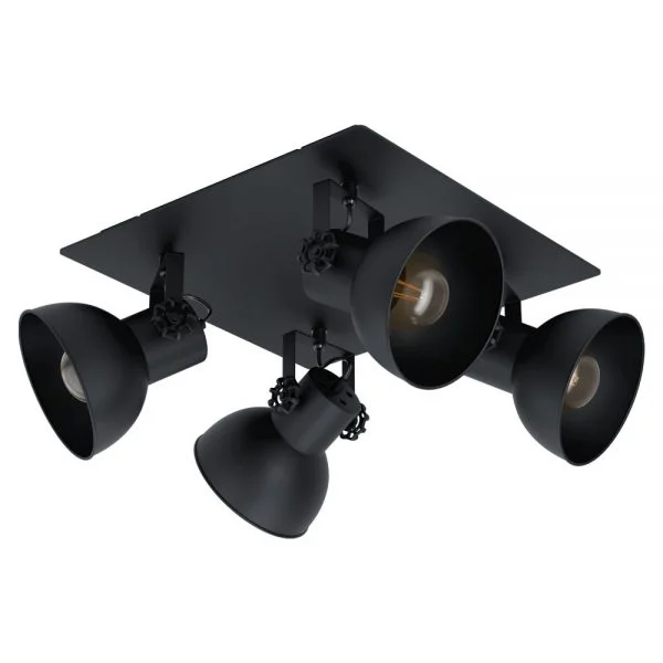 Eglo 43434 İç Mekan " Barnstaple 1 " Siyah Renk Ahşap, Çelik Sıva Üstü Spot Lambası Ip20 E27 Max: 4X40W En: 45 Cm
