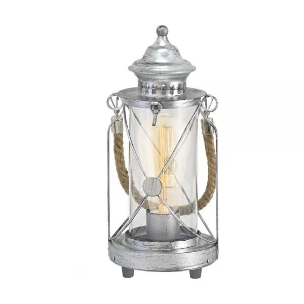 Eglo 49284 İç Mekan " Bradford " Gümüş Antika Renk Dökme Çelik Masa Lambası Ip20 E27 Max: 1X60W  Çap: 14 Cm