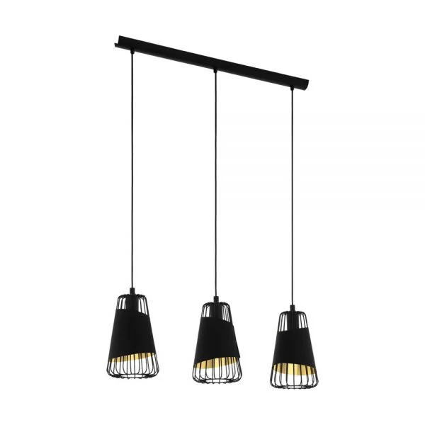 Eglo 49448 İç Mekan " Austell " Siyah Renk Dökme Çelik Sarkıt Lamba Ip20 E27 Max: 3X60W En: 76,5 Cm