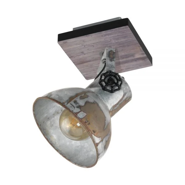 Eglo 49648 İç Mekan " Barnstaple " Kahverengi Patine, Siyah Renk Ahşap, Çelik Sıva Üstü Spot Lambası Ip20 E27 Max: 1X40W En: 16 Cm