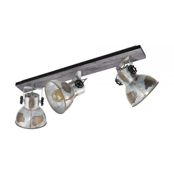 Eglo 49652 İç Mekan " Barnstaple " Kahverengi Patine, Siyah Renk Ahşap, Çelik Sıva Üstü Spot Lambası Ip20 E27 Max: 3X40W En: 75 Cm