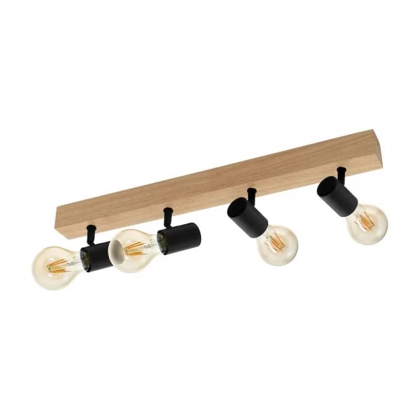 Eglo 98114 İç Mekan " Townshend 3 " Kahverengi, Siyah Renk Ahşap, Çelik Sıva Üstü Spot Aydınlatma Ip20 E27 Max: 4X60W En: 63 Cm