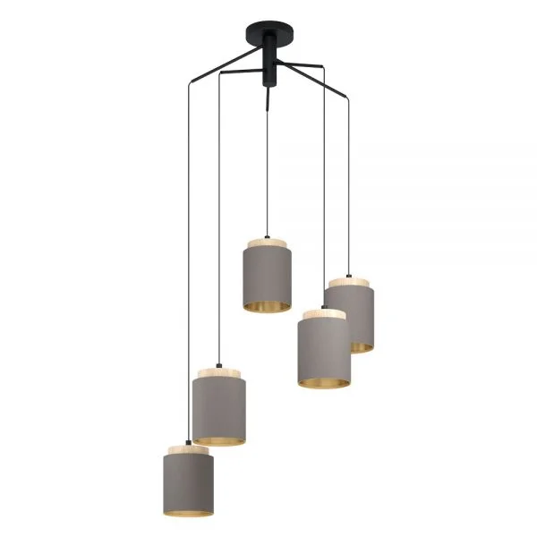 Eglo 99447 İç Mekan " Albarıza " Siyah, Kahverengi Renk Çelik, Ahşap Sarkıt Aydınlatması Ip20 E27 Max: 5X40W  Çap: 70 Cm