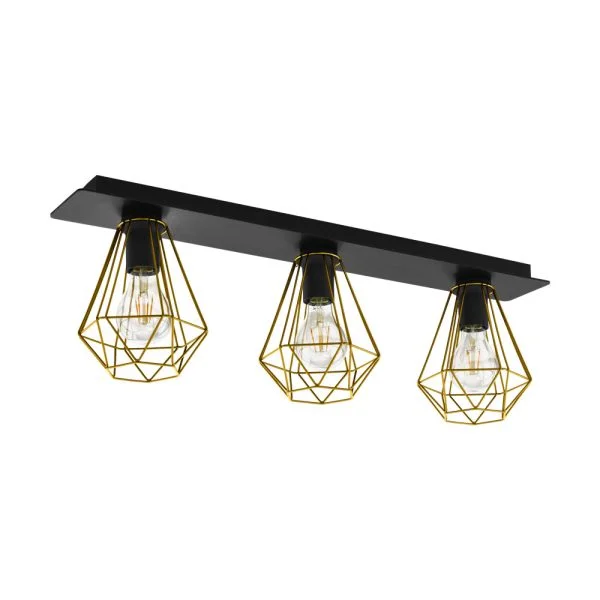 Eglo 43655 İç Mekan " Tarbes 2 " Siyah, Pirinç Renk Dökme Çelik Tavan Lambası Ip20 E27 Max: 3X40W En: 77 Cm