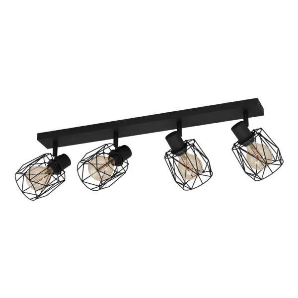 Eglo 390044 İç Mekan " Tossıno " Siyah Renk Dökme Çelik Sıva Üstü Spot Lambası Ip20 E27 Max: 4X40W En: 77 Cm