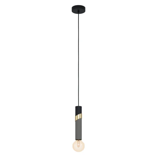 Eglo 39935 İç Mekan " Cedral " Siyah, Fırçalanmış Pirinç, Umbra Gri Renk Dökme Çelik Tekli Sarkıt Lamba Ip20 E27 Max: 1X40W  Çap: 5,5 Cm