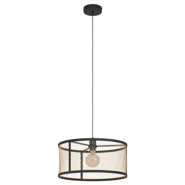 Eglo 43604 İç Mekan " Dellow " Siyah Renk Dökme Çelik Tekli Sarkıt Lamba Ip20 E27 Max: 1X40W  Çap: 45 Cm