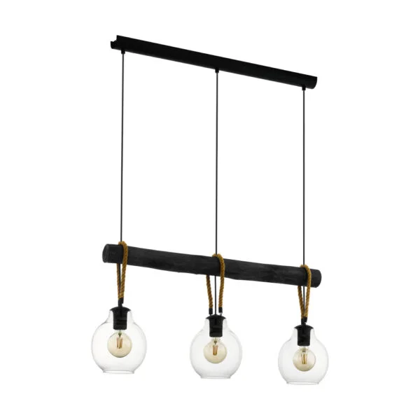 Eglo 43618 İç Mekan " Rodıng " Siyah, Kahverengi Renk Çelik, Ahşap Sarkıt Lamba Ip20 E27 Max: 3X40W En: 88 Cm