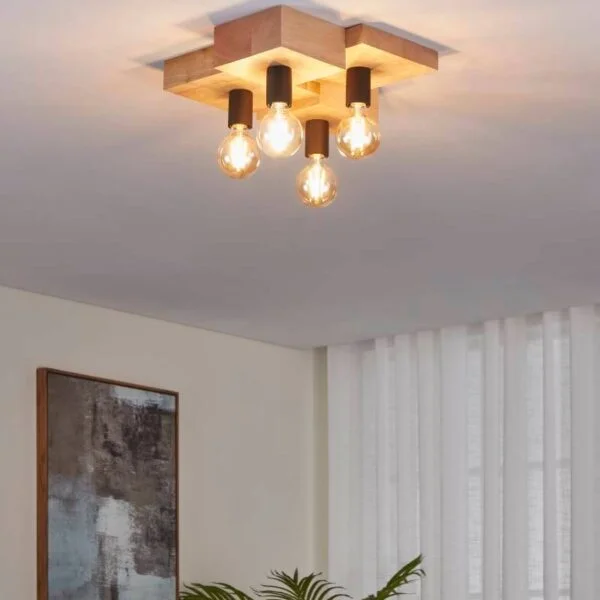 Eglo 43798 İç Mekan " Halkın " Kahverengi, Siyah Renk Ahşap, Çelik Tavan Lambası Ip20 E27 Max: 4X40W En: 40 Cm