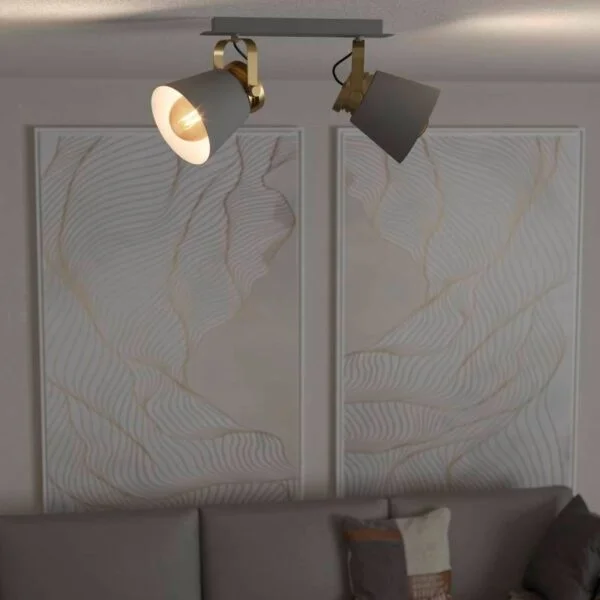 Eglo 43836 İç Mekan " Twıcken " Gri, Altın Renk Dökme Çelik Sıva Üstü Spot Lambası Ip20 E27 Max: 2X40W En: 37 Cm