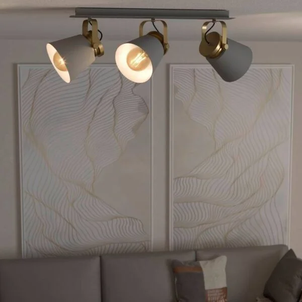 Eglo 43837 İç Mekan " Twıcken " Gri, Altın Renk Dökme Çelik Sıva Üstü Spot Lambası Ip20 E27 Max: 3X40W En: 59 Cm