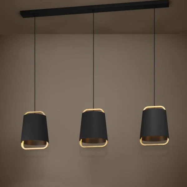 Eglo 390186 İç Mekan " Camaloza " Siyah, Kahverengi Renk Çelik, Ahşap Sarkıt Lamba Ip20 E27 Max: 3X40W En: 127,5 Cm