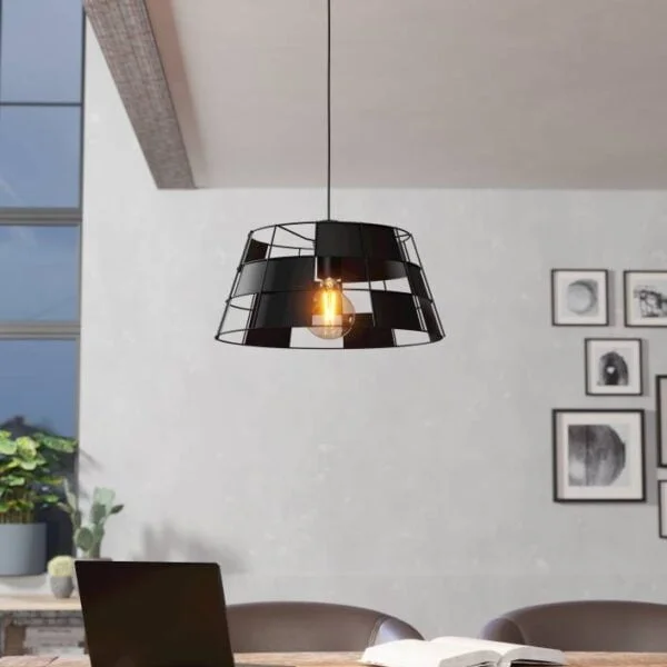 Eglo 43892 İç Mekan " Pontefract " Siyah Renk Dökme Çelik Tekli Sarkıt Lamba Ip20 E27 Max: 1X40W  Çap: 42 Cm