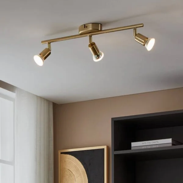 Eglo 33186 İç Mekan " Buzz-Led " Fırçalanmış Pirinç Renk Dökme Çelik Sıva Üstü Spot Lambası Ip20 Gu10-Led Max: 3X2,8W En: 48,5 Cm