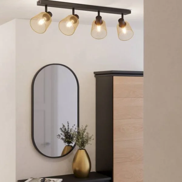 Eglo 900695 İç Mekan " Coslada " Siyah Renk Dökme Çelik Sıva Üstü Spot Lambası Ip20 E27 Max: 4X40W En: 79 Cm