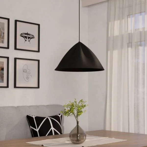 Eglo 900835 İç Mekan " Podere " Siyah Renk Dökme Çelik Tekli Sarkıt Lamba Ip20 E27 Max: 1X40W  Çap: 42,5 Cm